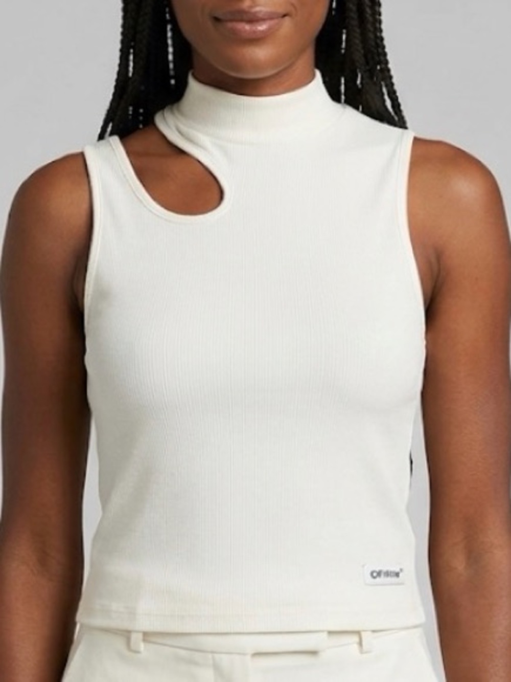 Source Unknown off white  Cutout Mock Neck Tank